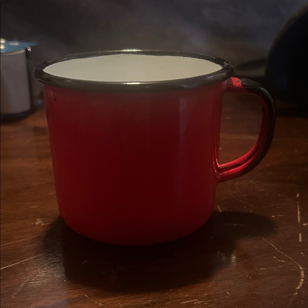 Red Enamel Mug black and white accents made in Poland